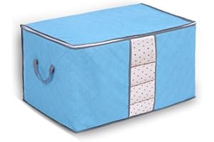 Yosoo 3Pcs de rangement Sac en charbon bambou avec Zipper, grand Durable peut pliable pour vêtements couette Coussin Couverture,Bleu