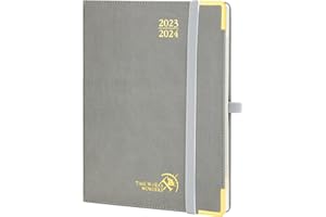 POPRUN Premium Agenda 2023 2024 Semainier 22x16,5cm - 17 Mois Agenda Scolaire D'août 2023 à déc 2024 - Couverture Rigide en Cuir PU, Onglets Mensuels, Papier Certifié FSC® 100 g/m², Gris