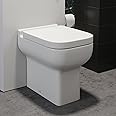 Affine Amelie Modern Bathroom Cloakroom Back to Wall Toilet Space Saving Short Projection Small BTW WC Toilets, Soft Close Seat, Square Curved Pan, White Gloss Ceramic