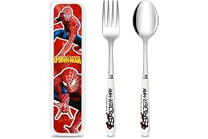 NIUMOWANG Juego de Cubiertos Spiderman Infantil Acero Inoxidable, Tenedor Cuchara Niños, Vajilla Infantil Acero Inoxidable con Mango de Cerámica, Aptos para Lavavajillas, Perfecto para Niños y Niñas.