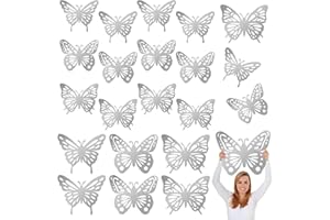JSRQT 18 Pezzi Adesivi Murali Farfalle 3D Grandi, 2 Taglie 3 Stili Decorazioni per Feste Kit Decorazioni Murali Farfalla Adesivi Murale Decorazione per Compleanno Matrimonio Baby Shower (Argento)