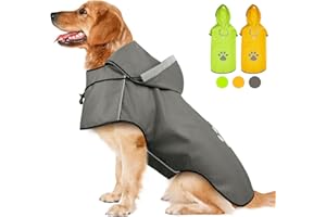 DQGHQME Manteau de Pluie imperméable pour Chien, réglable avec Capuche - Trou pour Harnais et Bandes réfléchissantes - pour Toutes Tailles (XL, Gris)
