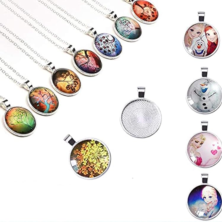 50 Pièces Plateaux Pendentifs Avec Cabochons Verre 25 Mm - Support Pour Bijoux DIY, Porte-clés, Colliers - Création à Personnaliser