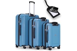 PCG THE HARD CASE Suitcase Set, 3-Piece Hard Case with 4 Wheels, Lightweight and Robust TSA Lock Travel Case for Hand Pastries, Holidays & Business, Water-Repellent, Ice Blue, Set, Hard shell case
