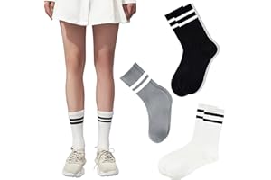 YUSONS Calcetines Mujer algodón a Rayas, Calcetines Altos para Deporte, Colegio y Uso Diario, 3 Pares, Talla única 35-40cm