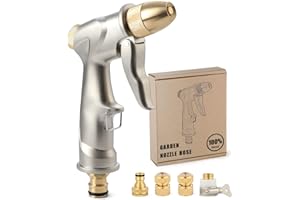 eROOSY Pistolet d'arrosage à Haute Pression pour Eau de Jardin avec 4 buse en Laiton pour l'arrosage des plantes, le nettoyage, la douche pour animaux de compagnie