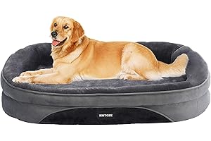 HMTOPE Orthopädisches Hundebett, Hundesofa, Vierseitiges Nackenrolle Kissen, rutschfeste Unterseite Hundekorb, Abnehmbar und Waschbar, Mittelgroße Hunde, Grosse Hunde, 106 x 79 x 17 cm, Dunkelgrau