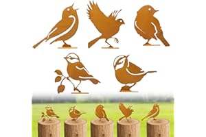 MOSTFUN 5 Piezas Pájaros Oxidados con Tornillo, Decoracion Jardin Exterior, Pajaros Jardin de Metal Oxidado, para Jardín Patio Parque Valla Árbol Rama Tronco Decoración