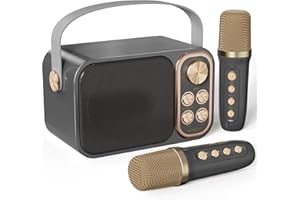 BESCOST Karaoke per Bambini Nero Professionale Completo con 2 Microfoni Wireless,Cassa Portatile 7 Effetti Sonori,Idea Regalo Compleanno,Giocattolo Natale 5-14 Anni