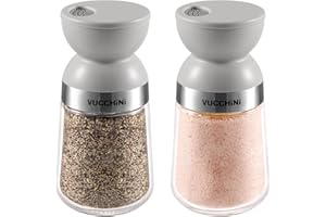 Vucchini Salt and Pepper Shakers Set,3 Different Pour Options,Dishwasher Safe,Double Sphere Design Dispenser,Detachable,Grey