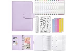 LEEGOHI Ring Binder Set, 28 pcs Budget Binder with Cash Envelopes, Label Sticker Sheets, Budget Sheets, Money Saving Wallet Ring Binder Notebook with Pockets for Budget Plannerr, Travel, Work (Purple)