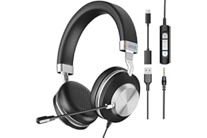 Wantek USB Headset with Microphone for PC Laptop, Noise Cancelling Business Office Headsets For Call Center Working Team Meeting Online Conference