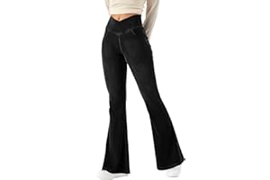 LaiEr Mujer Bootcut Jeans V Crossover Cintura Alta Tirar de Control del Vientre Casual Fitness Pantalones Skinny de Yoga,Tejido Suave de Alta Elástico de Denim,Leggings campanados