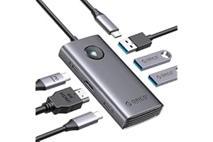 ORICO Stacja dokująca 6 w 1 USB 3.0 Hub z HDMI 4K+PD100W+3 USB-A 3.0+1 USB-C 3.0, multiPort USB C HUB dla komputerów MacBook/Dell/HP/Surface/Lenovo, Szary