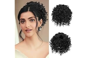 RUWISS Afro Kinky Pferdeschwanz Haarteil Haarverlängerung Locken mit Kordelzug Schwarz Kunsthaar Ponytail Extension für Damen Gewickelt Zopf Ponytail 15cm