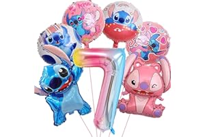 Ballons Anniversaire 7 Ans, 7 Pièces Stitch Décoration de Fête Ballons, Lilo Stitch Ballons, Ballons en Aluminium, Ballon Anniversaire Décorations 7 Ans, pour Décoration D'anniversaire Enfants