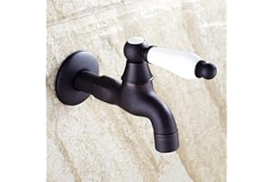MQHY FAUCET HUIPYOU mqhy schwarz antik kupfer Spüle Wasserhahn Mopp Pool Keramik Griff Wasserhahn in der Wand Wasserhahn Waschmaschine Wasserhahn G1/2 STANDERD Retro Waschbecken Wasserhahn