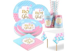 JONVELL Baby Shower Gender Reveal Stoviglie per Feste Baby Shower Boy or Girl Gender Reveal Party Piatti e Bicchieri Tovaglia Baby Shower Gender Reveal Party Kit 16 Ospiti