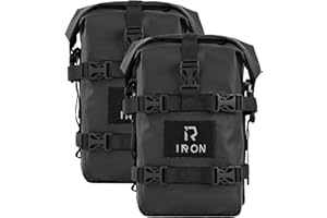 RIDEIRON Borse Crash Bar Moto – 2×5L Impermeabili, Borse Laterali Universali, Montaggio Rapido, PVC 500D Resistente, Per Viaggiatori e Pendolari