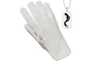 BOMJJOR Michael Diamond Glove for Men Kid MJ Jackson Fans Rhinestone Billie Jean Glove with Necklace