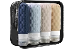 LERICTTOR 100 ml Flacon de Voyage en Silicone avec étiquette, Lot de 4 Contenant Flacon Voyage avec Trousse de Toilette, Voyage Flacon Rechargeable et Kit Voyage produit Toilette pour Shampooing Conditionneur