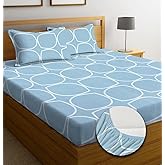 NEW LEAF Premium Cotton Elastic Fitted Bedsheets with 2 King Size Pillow Covers Double Bed with All Around Elastic Supersoft Size - 72 King Sizex78+10