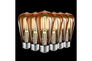 MASTERY MART E27 Vintage Light Bulbs, Non Dimmable 2500K Warm White, 6.5W (60W Equivalent), Retro Amber Glass ST64 Filament Led Bulb with Edison Screw Cap, 650 LM, Pack of 6