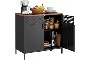 SONGMICS Mobile, Organizzatore, Armadio in Metallo, con Doppia Anta, Chiusura Magnetica, Ripiani Regolabili, Struttura in Acciaio, 40 x 80 x 76 cm, Marrone Vintage e Nero LSC102B01