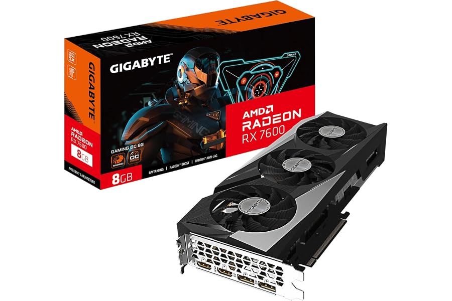 Amazon listing image: Gigabyte Gv-R76Gaming Oc-8Gd Radeon Rx 7600 Gaming Oc 8G Graphics Card, 3X Windforce Fans…