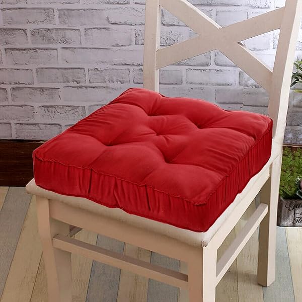 ETULLE Plush Dining Chair Pads, Square Kitchen Seat Cushions For Dining Chairs, Comfort Office Chair Cushion With Ties, Solid Color, 16 X 16 Inches