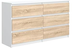 meble masztalerz komoda 6 szuflad 138,5 cm Idealna do salonu, sypialni, pokoju dziecięcego, młodzieżowego i biura Nowoczesne eleganckie rozwiązanie do przechowywania i organizacji Biała Sonoma