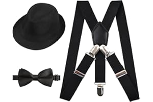 Alizeal Kids Adjustable Braces, Pre-tied Bow tie and Hat Set
