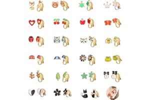 CASSIECA 23 Paires Boucles d'oreilles Clip Boucles d'oreilles Sans Oreilles Percées pour Fille Adolescente Femme Enfants Bambin Animaux Mignon Papillon Hypoallergénique Boucles d'oreilles Ensemble
