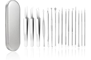 KIPERLINE 16 Stück Mitesserentferner Komedonenquetscher Set, Pinzetten Set mit Metall-Box für Gesichtsfehler, Geeignet für Frauen und Männer, für Alle Hauttypen
