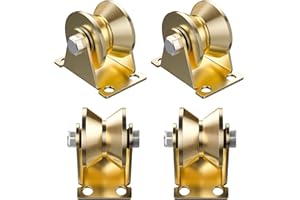 AUROBEST 4 Pezzi Puleggia Scanalatura Forma V, Ruote Funi Metalliche con Cuscinetti, Carrucola Edilizia Sollevamento,Singolo Puleggia Monoblocco,Carrucole Acciaio Carichi Pesanti(Capacità Carico Pulegge 210kg)