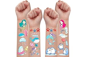 Leesgel Tatuaggi Bambina Sirena, 12 Fogli Tatuaggi Sirena per Bambini Stickers bambina, Festa Gadget Compleanno Bambina Giochi Giocattolo Bambina