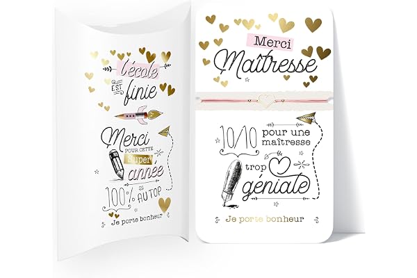 Cadeau prêt à offrir à son XXXX adoré | BRACELET cordon coeur porte bonheur et sa carte | Idée cadeau ORIGINALE et PAS CHERE | Fin d'année scolaire, FÊTE, ANNIVERSAIRE | Boite cadeau OFFERTE