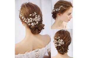 FZSECRIU Haarschmuck Hochzeit, Braut Haarschmuck, Haarschmuck Braut, Kopfschmuck Hochzeit, Brautschmuck Haare, Kristall Haarschmuck, Blume Blatt Kopfschmuck