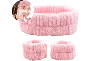 CiciIng Lot de 3 bandeaux de spa, pour le visage, le poignet, absorbants, pour le visage, élastiques, pour le lavage du visage, rose