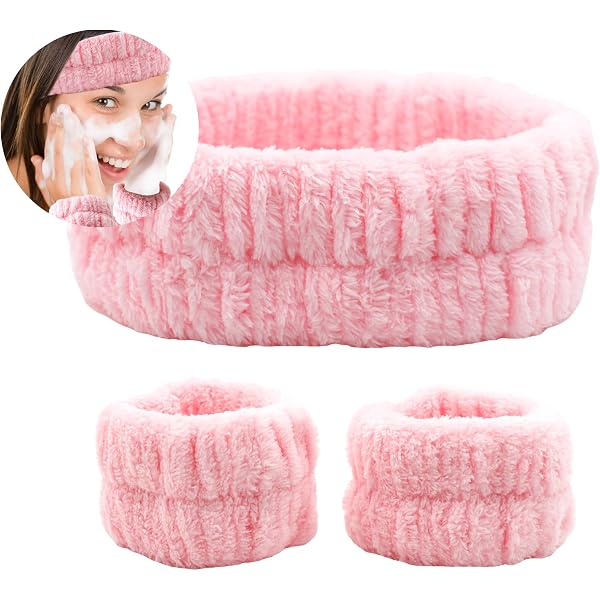 3-teiliges Spa Stirnband & Armband Set – Weiches Frottee Für Gesichtspflege & Sport