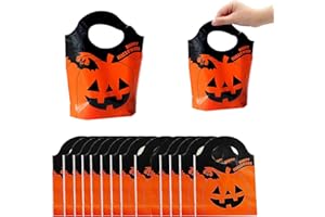 CLOVERCY 30 Pack Halloween Party Gift Bags,Trick or Treat Bags For Kids, Plastic Pumpkin Goodie Candy Bags for Party Favours Halloween Party Decor