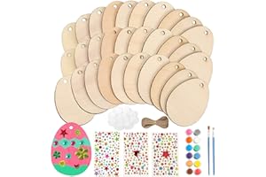 Suaflny 65 Ostern Eier Holzscheiben, Ostern Basteln Holz, Ostern Anhänger Holzschild, Holz Ostereier zum Bemalen Set, Unvollendete Bastelset mit Hanfseil Strass Selbstklebend Basteleier