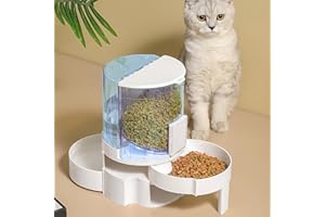 Kathson Automatic Gravity Cat & Dog Feeder and Water Dispenser Set - 2 in 1 Rotating Storage Pet Feeder for Small to Medium Cats & Dogs
