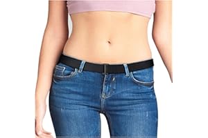 WERFORU No Show Belt Women Stretch Belt Invisible Elastic Web Strap Belt with Flat Buckle for Jeans Pants Dresses