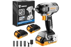 DEKOPRO Cordless Impact Wrench 1/2 Inch 350N.m 20V Brushless Impact Gun with 2x2.0Ah Batteries, 3-Speed Impact Driver for Automotive Repair,Tire Change,Construction & DIY Projects