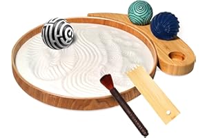 SHASHAYA Japanese Zen Garden Kit 9.5'' Bamboo Sand Tray,3 Resin Stamp Spheres,Mini Zen Garden Rakes,and Zen Decor, Perfect Meditation Accessories and Gifts for Mindful Living