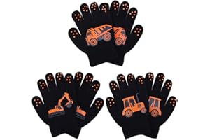 Cooraby 3 Pairs Winter Kids Gloves Warm Stretchy Knitted Magic Gloves Full Finger Mittens