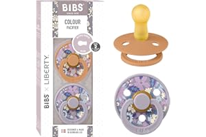 BIBS Colour Liberty Tétine. Lot de 2 sucettes. téterelle ronde en latex naturel, sans bisphénol A, Fabriqué au Danemark, Taille 2 (6-18 mois), June Blossom Pumpkin Mix
