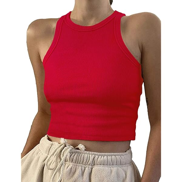 Women's Sleeveless Racerback Crop Tank Top - Backless Scoop Neck Cami