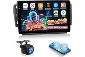 NHOPEEW 4+128G Android Radio para coche para Peugeot 2008/208 2012-2018 con Carplay Android Auto - Pantalla incell de 10 pulgadas Compatible con WiFi GPS Control en el volante + Cámara de marcha atrás